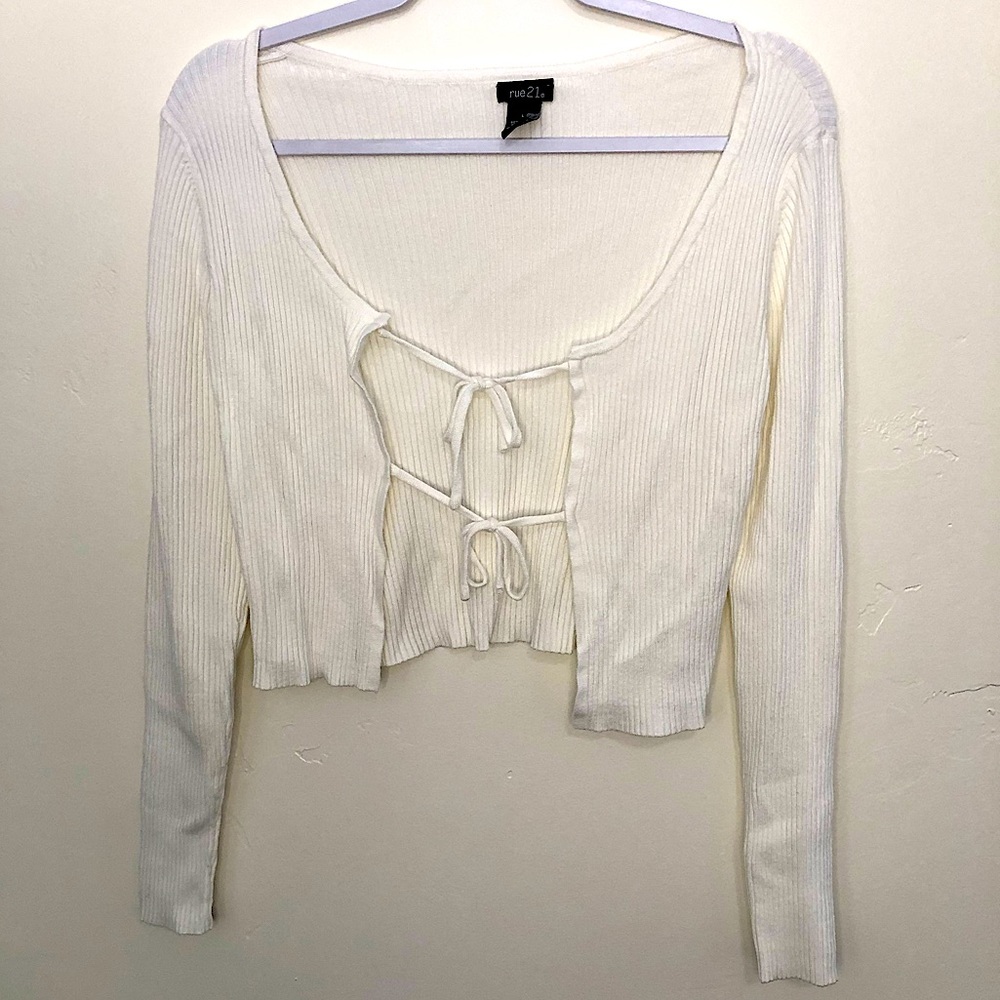 White Rue21 front tied sweater